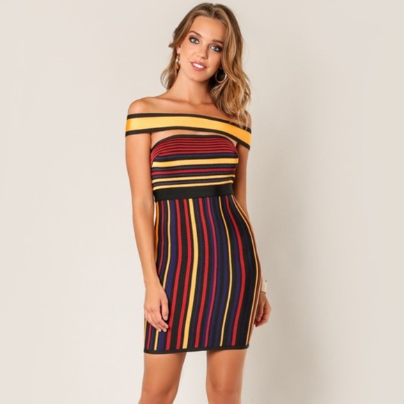 🖤 Wow Couture Sexy Club Striped Bandage Mini Dress (C) - Picture 2 of 5